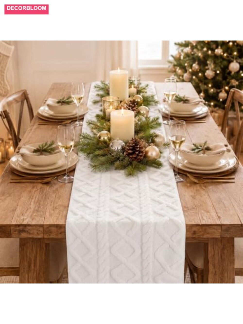 Christmas Table Runner Plush Faux Fur 13 x 72 Inch Crossed Diamond Texture